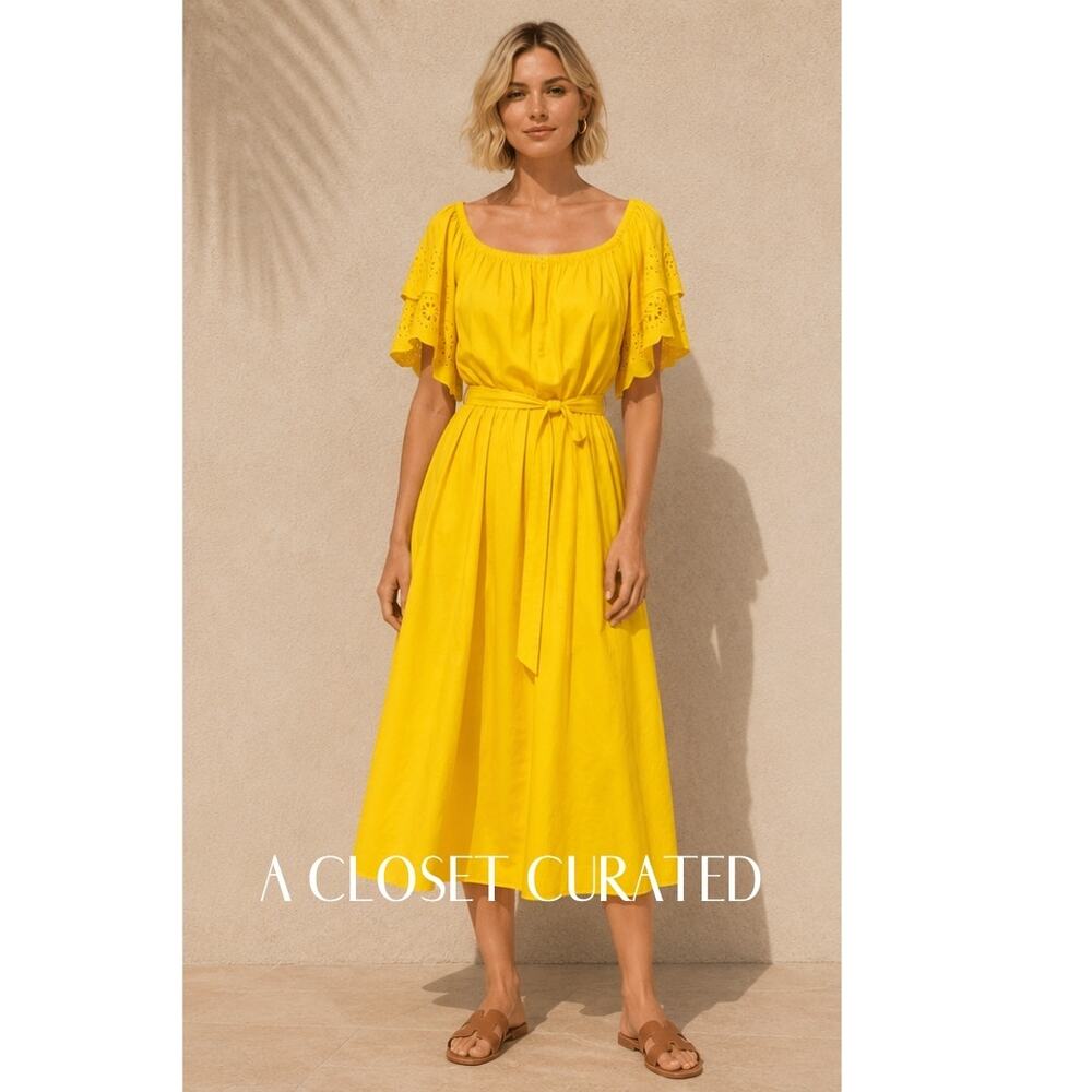 Merlette Cotton Belted Eyelet Maxi Dress XS Yellow NEW